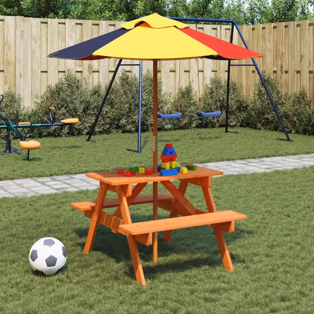 Maison Exclusive - Tavolo da picnic per 4 bambini con ombrellone, in legno massello di abete