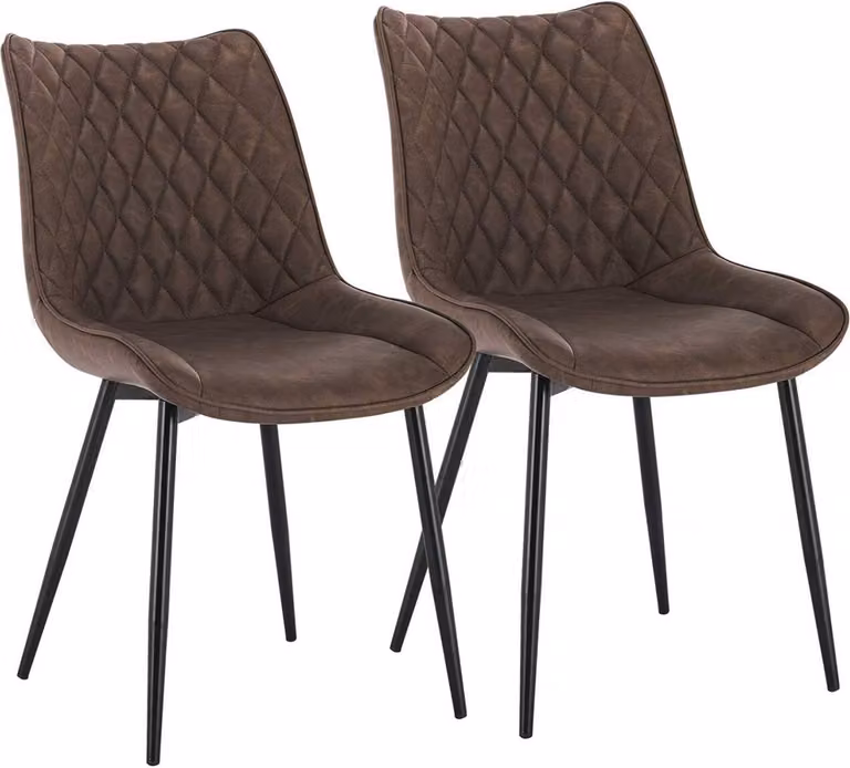 WOLTU Set di 2 sedie da pranzo Sedia da cucina Sedia imbottita con schienale Seduta in Pelle finta Gambe in metallo Marrone