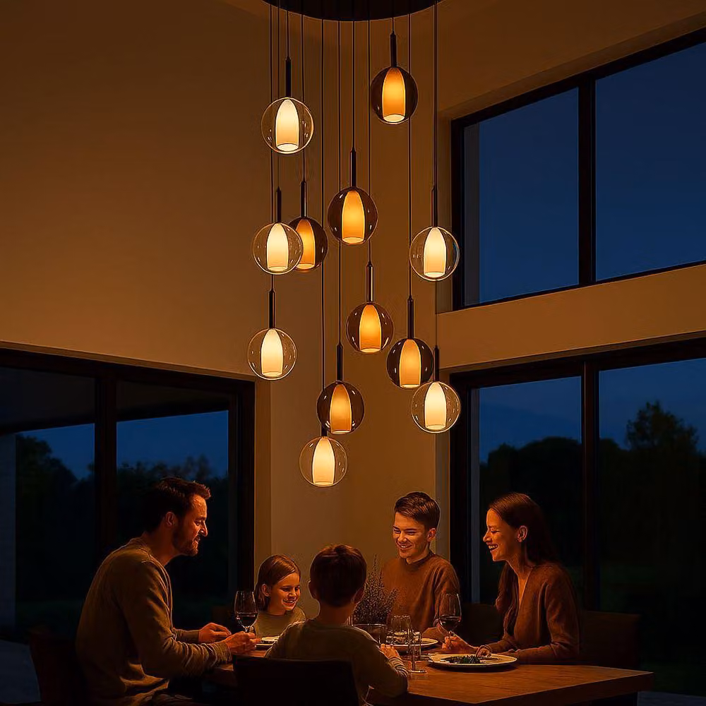 s.luce Belluna gallery light 12 luci Ø 80cm baldacchino marrone Ø 14cm 12 luci rotonde