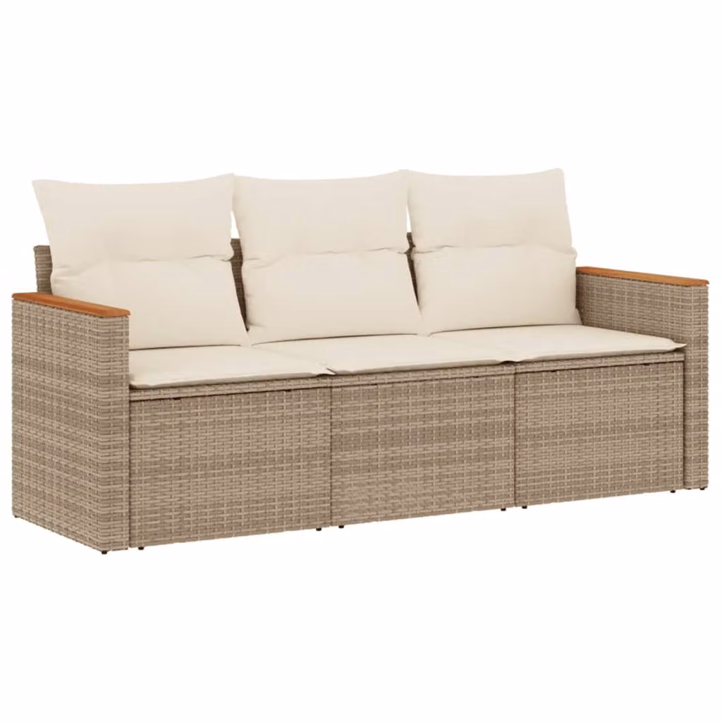 Set Divano da Giardino 3 pz con Cuscini Beige in Polyrattan