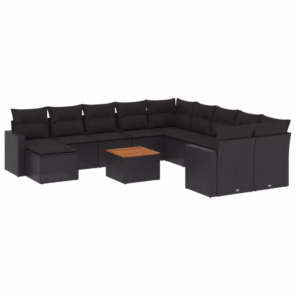 Set di divani da giardino vidaXL in polyrattan nero con cuscini, tavolino e pouf per esterni – 2