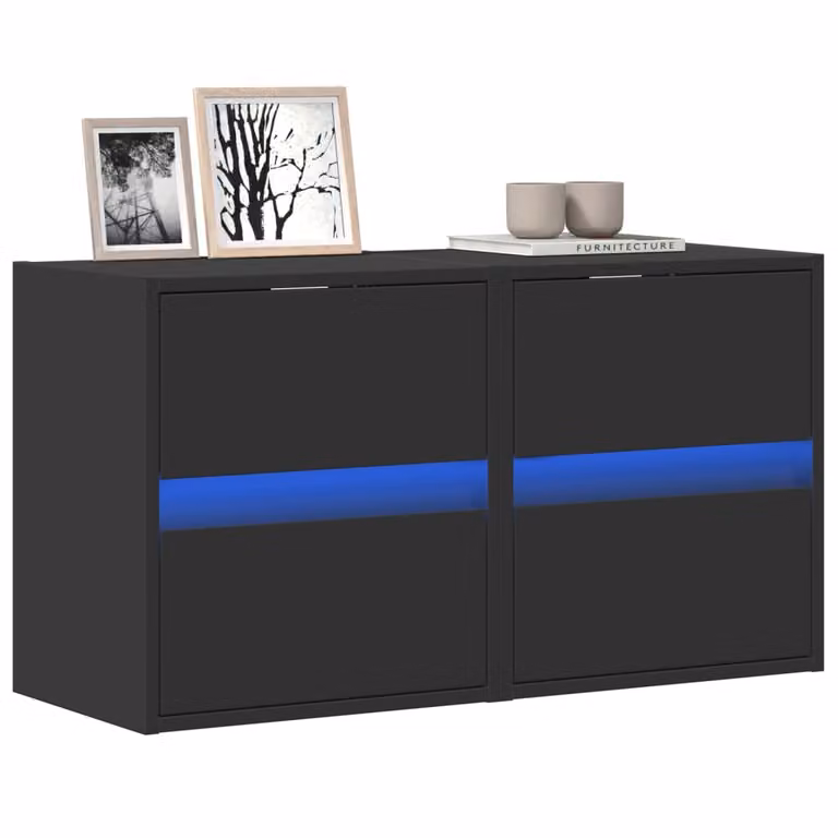 Set di 2 Mobili TV da Parete con Luci LED vidaXL, Colore Nero, L 41 cm x P 31 cm x H 45 cm