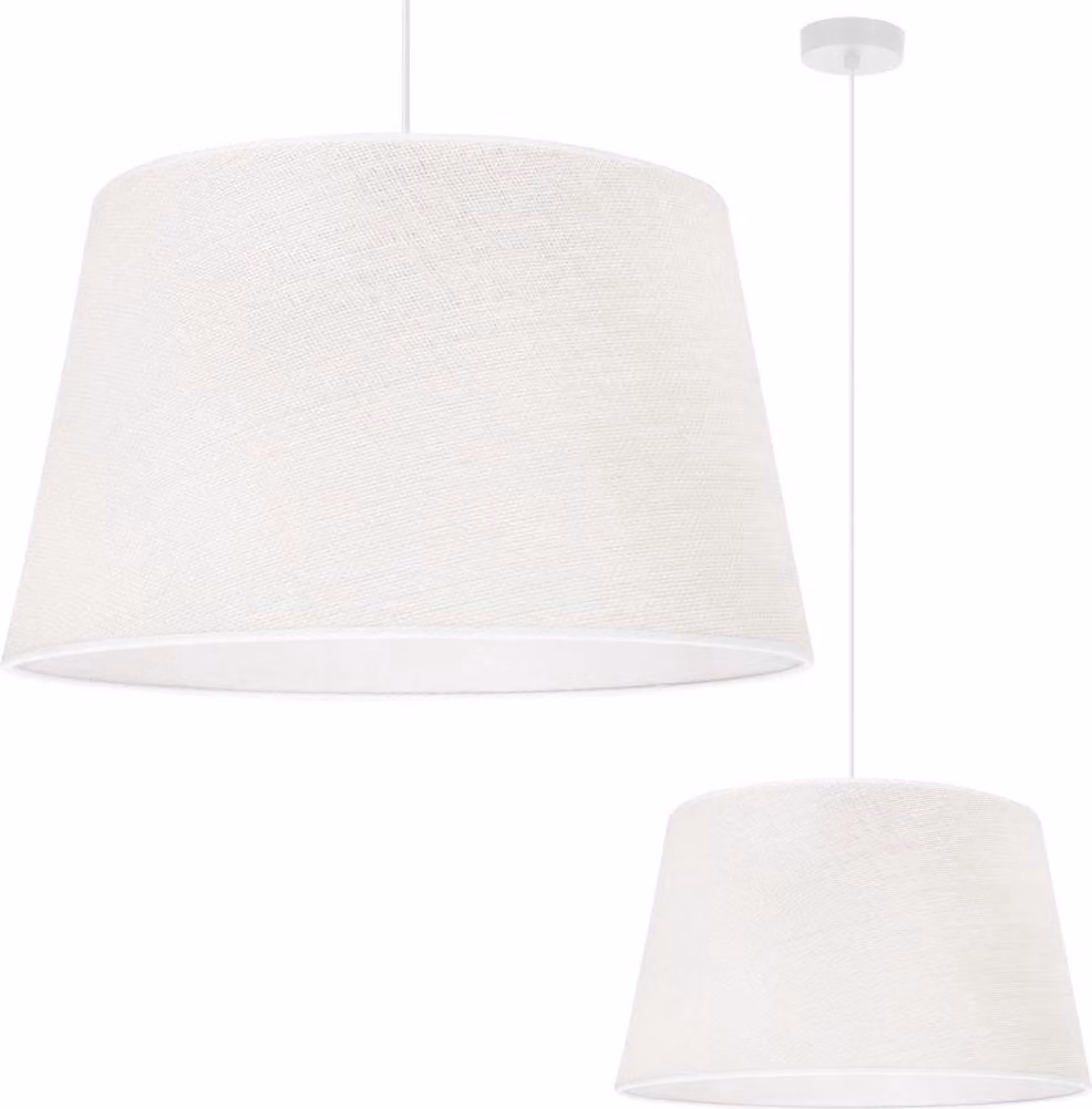 Lampada a sospensione cono di iuta bianco 1 paralume piatto bianco 44cm