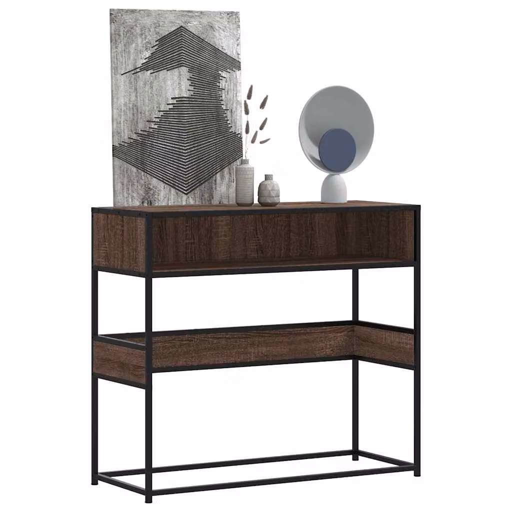 vidaXL Tavolo Consolle in Legno Rovere Marrone con Struttura in Metallo, L 90 cm x P 35 cm x H 80 cm