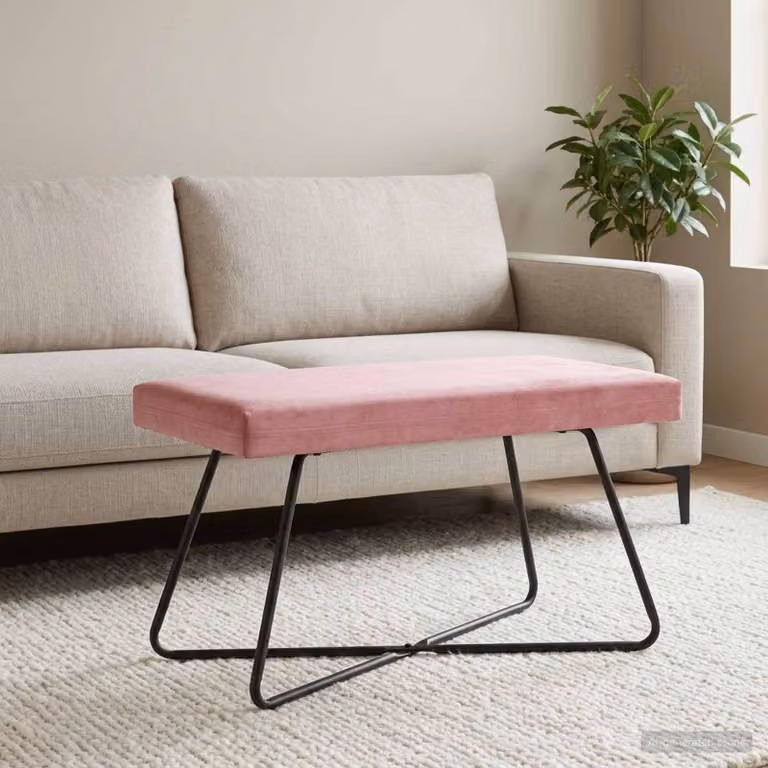 Panchina vidaXL in velluto rosa con struttura in metallo e MDF, L 80 x P 40 x H 45 cm