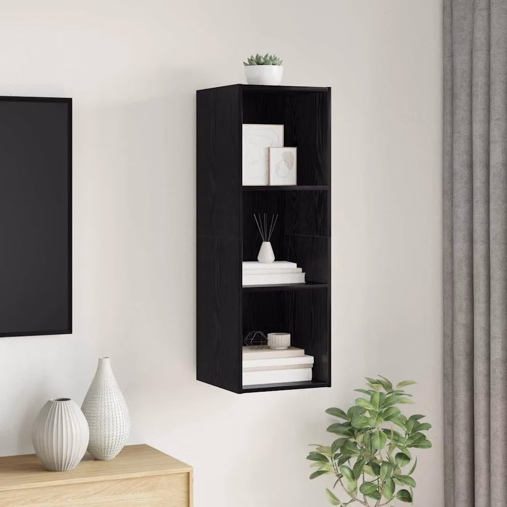 Set mobile TV moderno vidaXL in legno ingegnerizzato rovere e nero, L/P/H: 37 x 37 x 107 cm