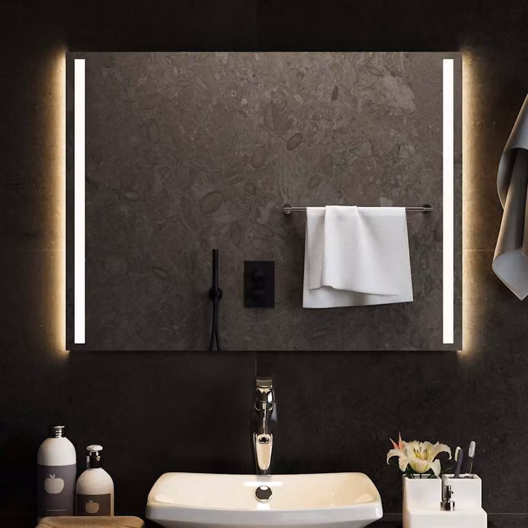 Specchio da bagno moderno vidaXL con luci LED, rettangolare, nero, L: 80 cm, H: 60 cm