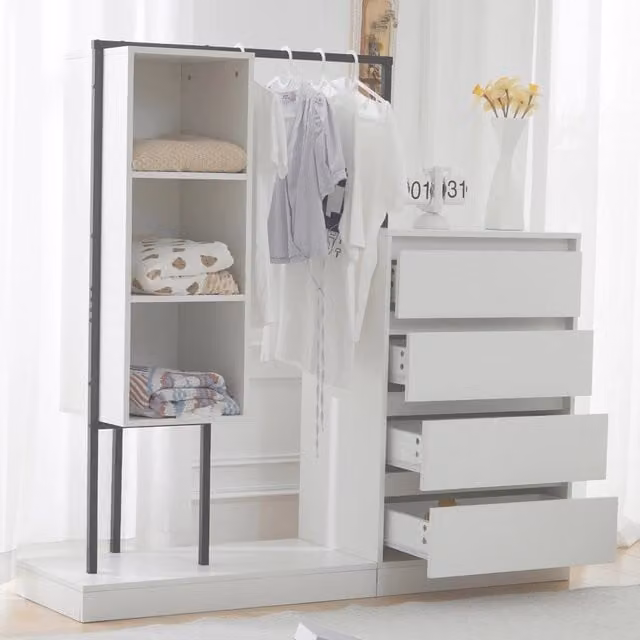 Armadio con Cassetti e Appendiabiti ¨C MINIMAL ¨C Bianco, 140x40x135