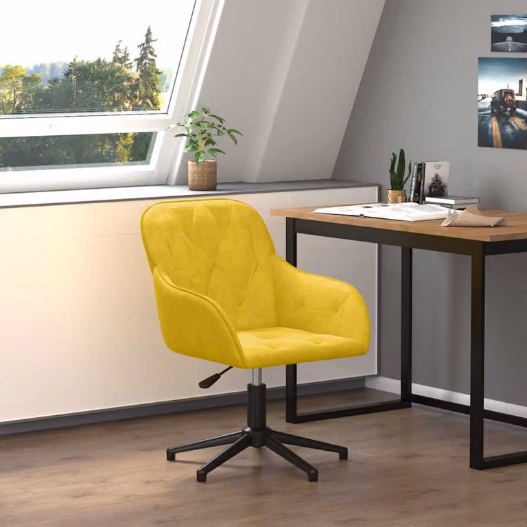 Sedia da ufficio girevole vidaXL in velluto giallo con braccioli e base in metallo e legno