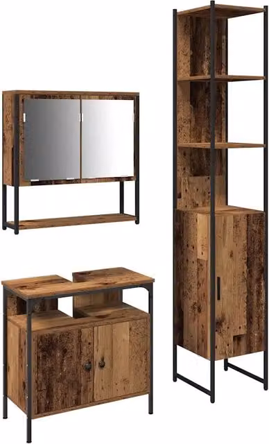 Set di mobili per il Bagno | Armadio da bagno con lo scaffale 3 pz Legno vecchio