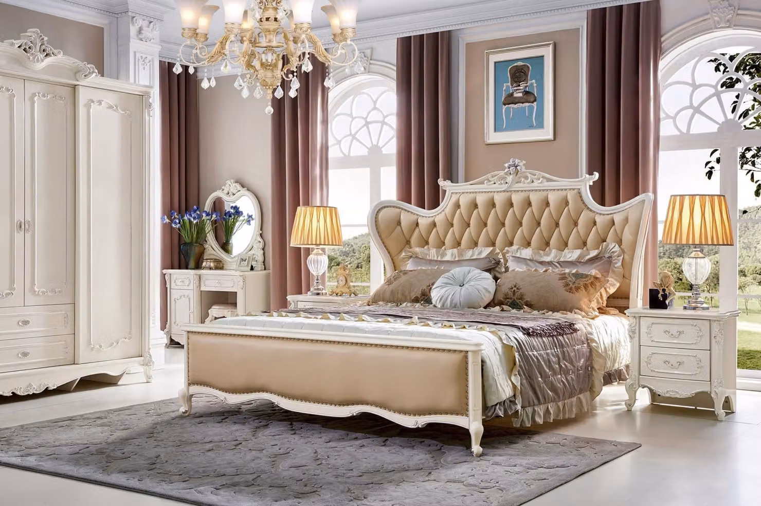 Bett Nachttisch Schminktisch 6 tlg.Schlafzimmer Design Modern Luxus Set Betten