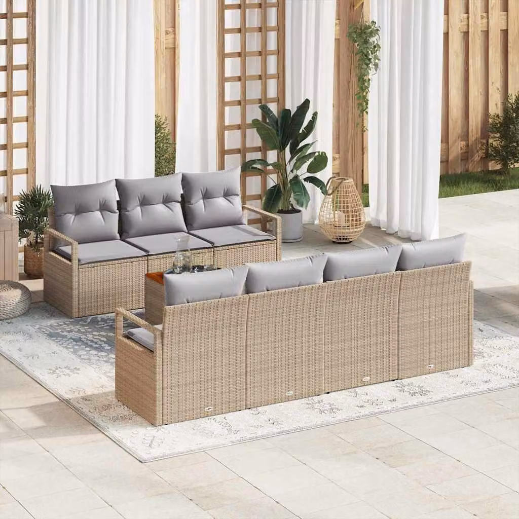 Maison Exclusive - Set Divano da Giardino con cuscino 8 pcs Beige polyrattan