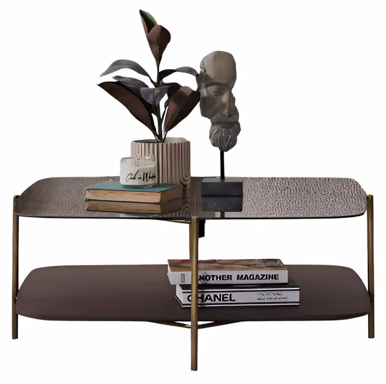 Moderner Braun Couchtisch mit Glasoberfläche und Metallgestell Hochwertig Möbel
