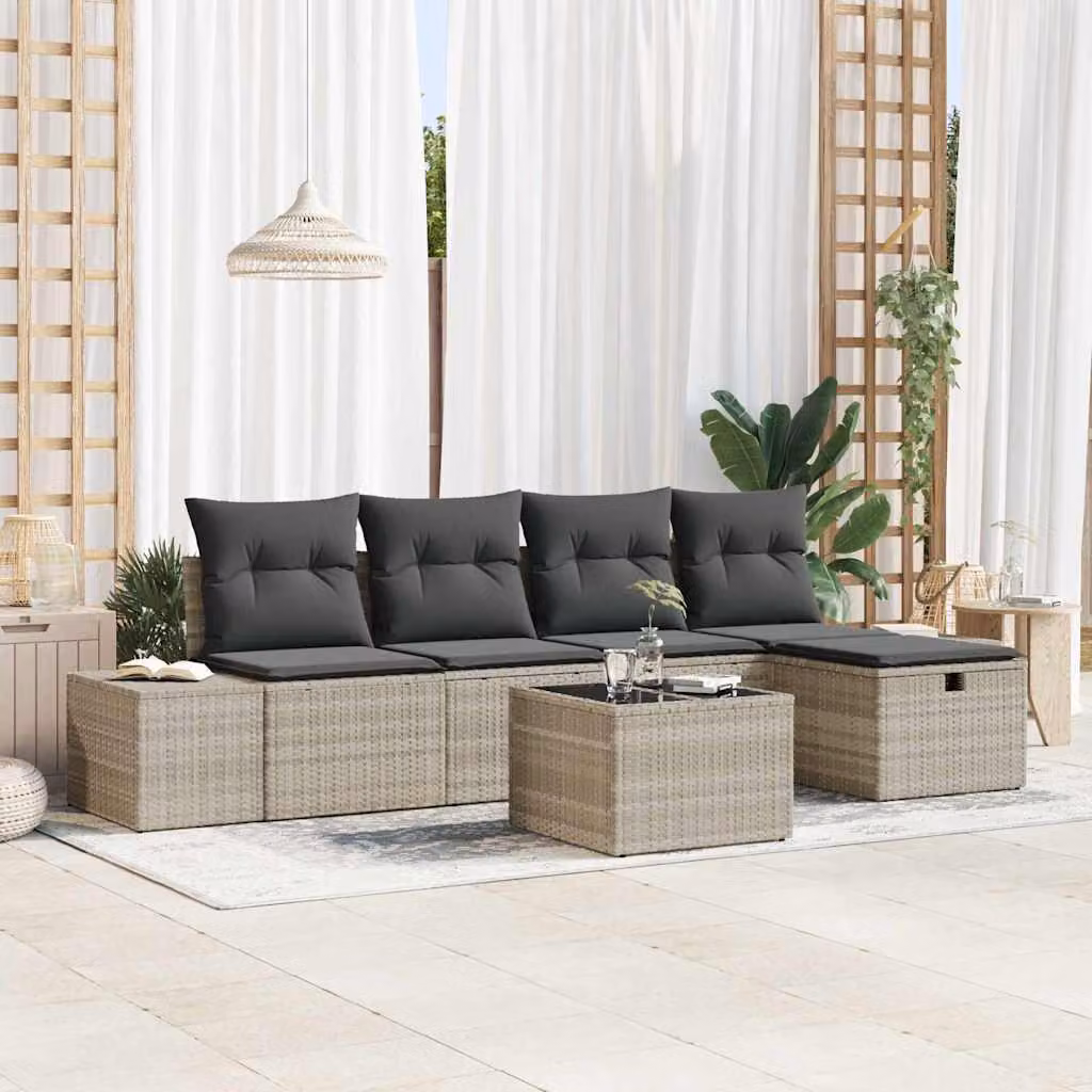 Maison Exclusive - Set da giardino composto da 6 pezzi, divano in rattan sintetico color grigio chiaro