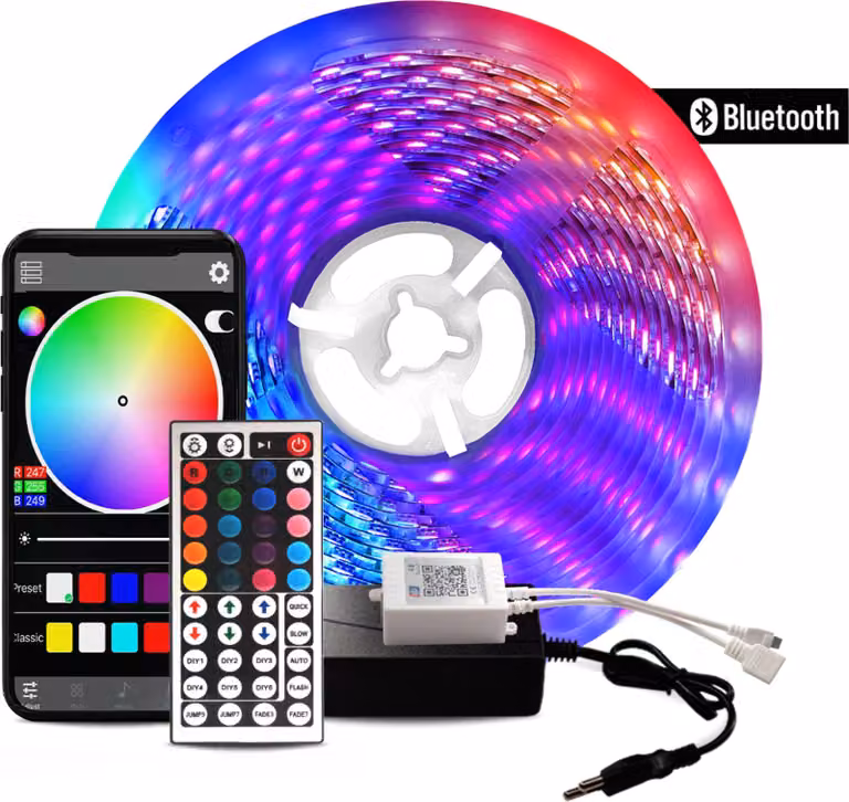 Striscia LED RGB Bluetooth Aga 5m + telecomando + alimentatore