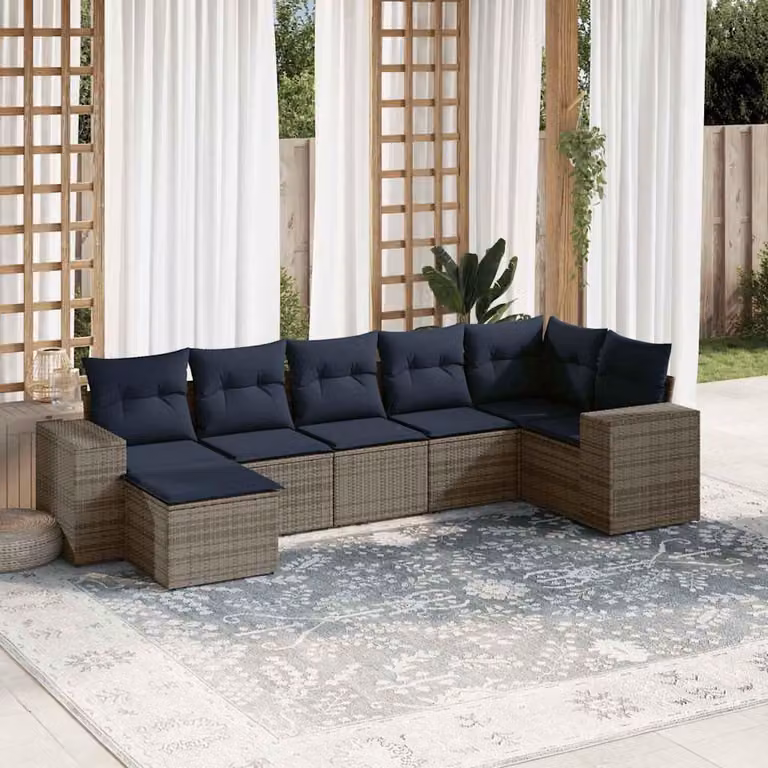 Maison Exclusive - Set divano da giardino 7 pezzi con cuscini, grigio, polyrattan