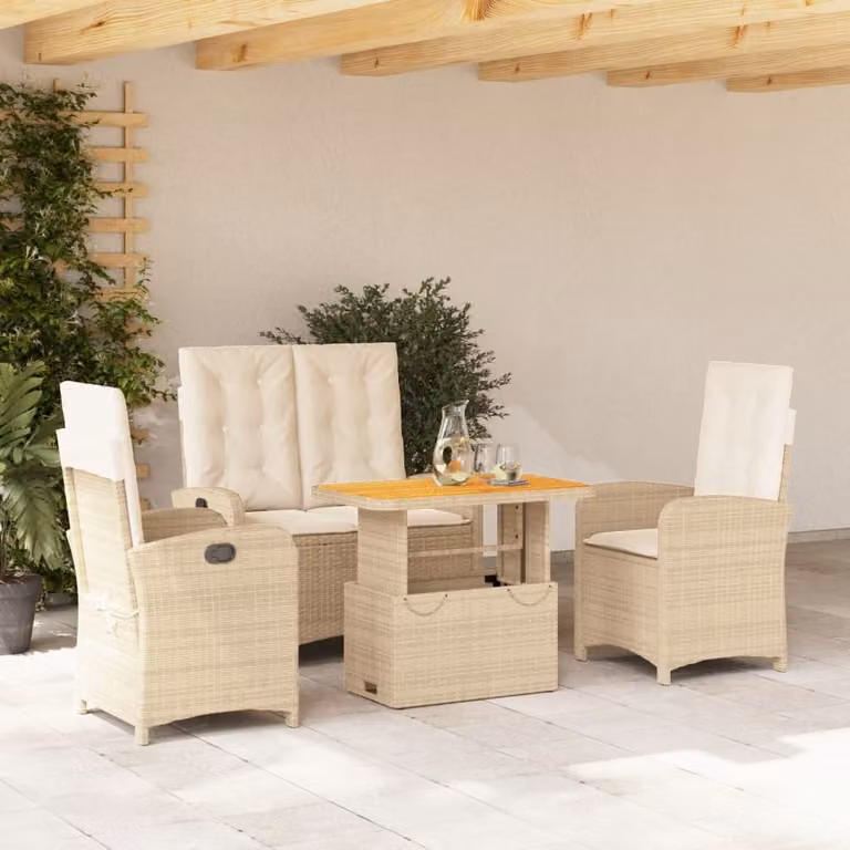 Maison Exclusive - Set da Pranzo da Giardino 4 pz con Cuscini Beige in Polyrattan