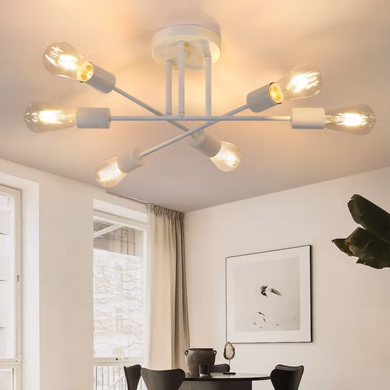 ZMH plafoniera bianca 6 fiamme plafoniera vintage soggiorno lampada E27 lampadario camera da letto (senza lampadina)l