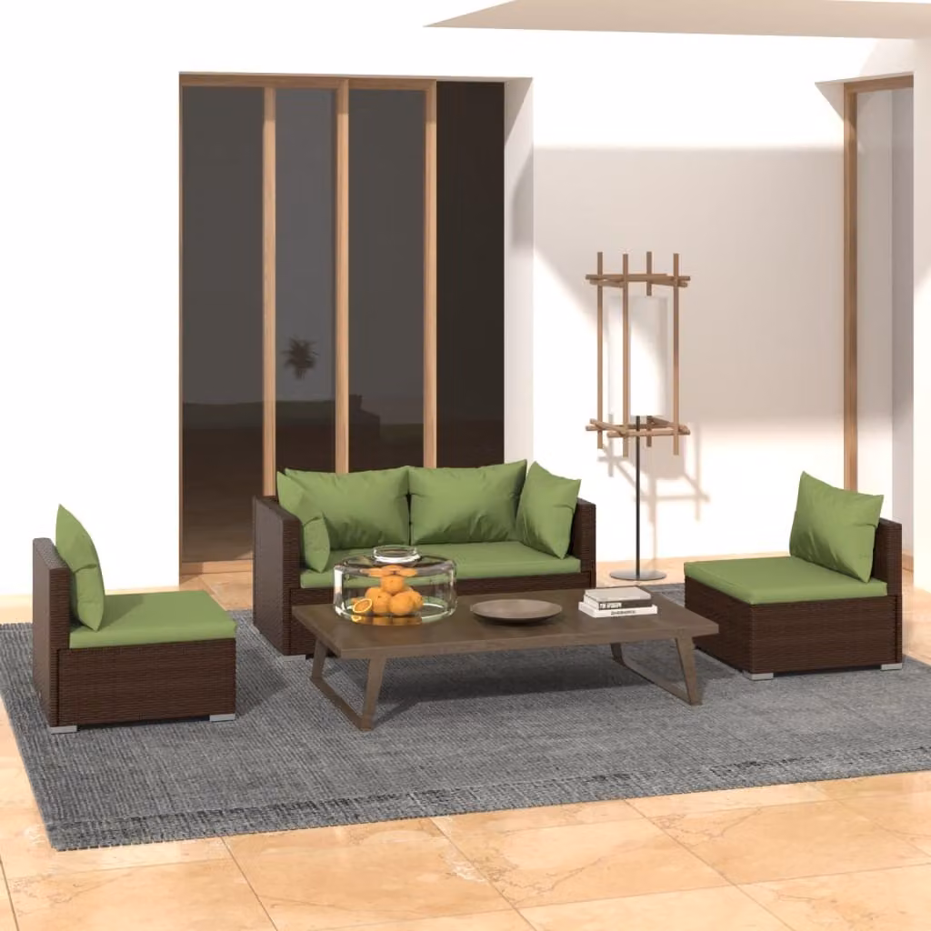 Maison Exclusive - Set da giardino 4 pezzi con cuscini in polyrattan marrone