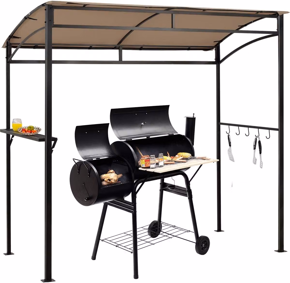 COSTWAY padiglione per barbecue struttura in metallo resistente alle intemperie con ripiano e ganci, BBQ struttura in metallo per barbecue impermeabile 216 x 134 x 211 cm per giardino, area esterna
