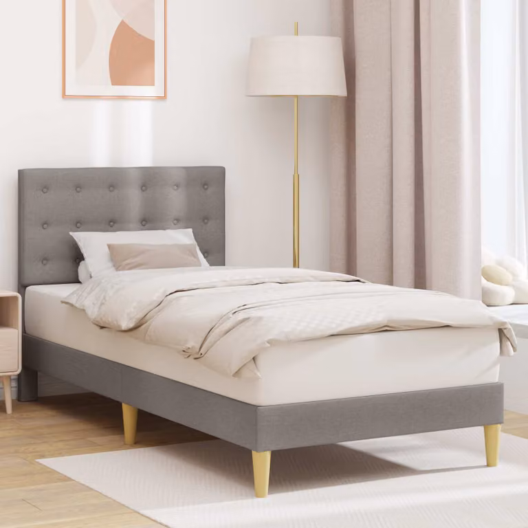 Struttura del letto con testiera vidaXL in tessuto beige e grigio, L/P/H: 90 x 190 x 94 cm