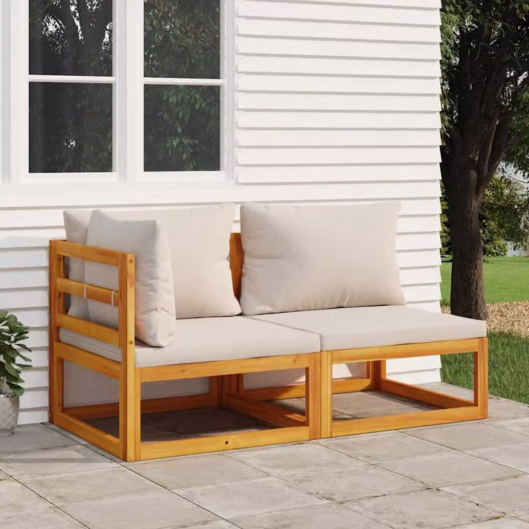 Set di Divani da Giardino vidaXL a Forma di L in Legno di Acacia con Cuscini Beige e Grigio