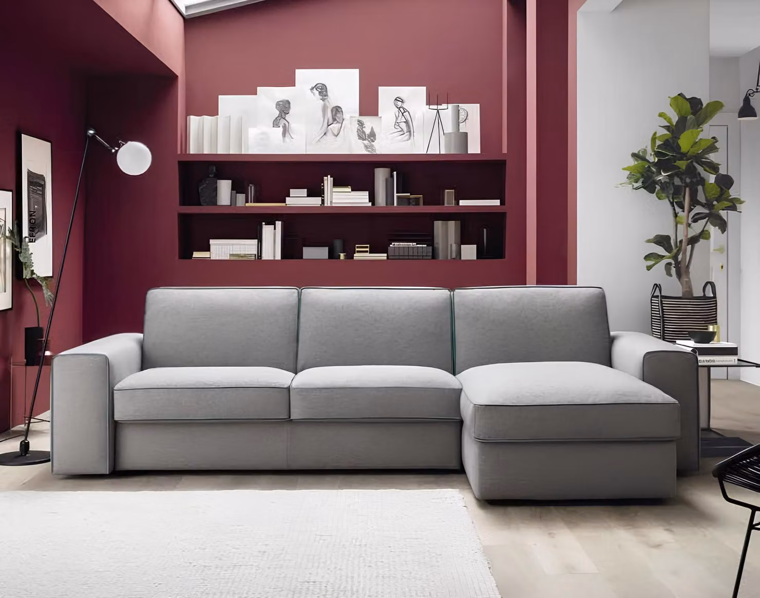 Moderne Luxus Ecke Textil Holz Sofa L-Form alfitalia Design Polster Wohnzimmer