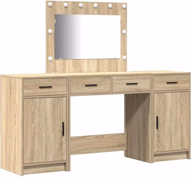 Toeletta | Tavolo da Trucco con cassetto 3 pz Marrone Legno multistrato