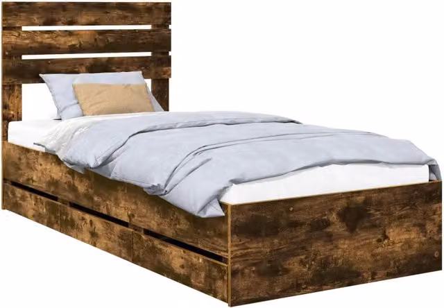 Letto singolo | Letto per adulti | Struttura del letto con cassetto Rovere fum¨¦ 75 x 190 cm