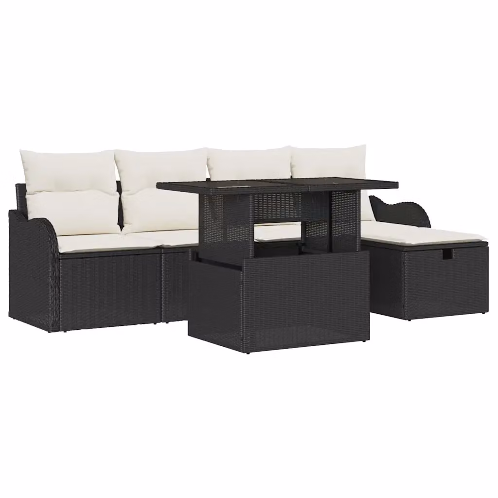 Set Divano da Giardino Moderno vidaXL in Polyrattan Nero con Cuscini e Ottoman 6 Pezzi – 2