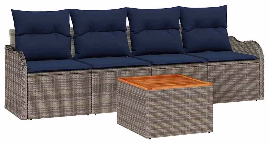 Set di divani da giardino, 5 pezzi, colore grigio, in rattan sintetico