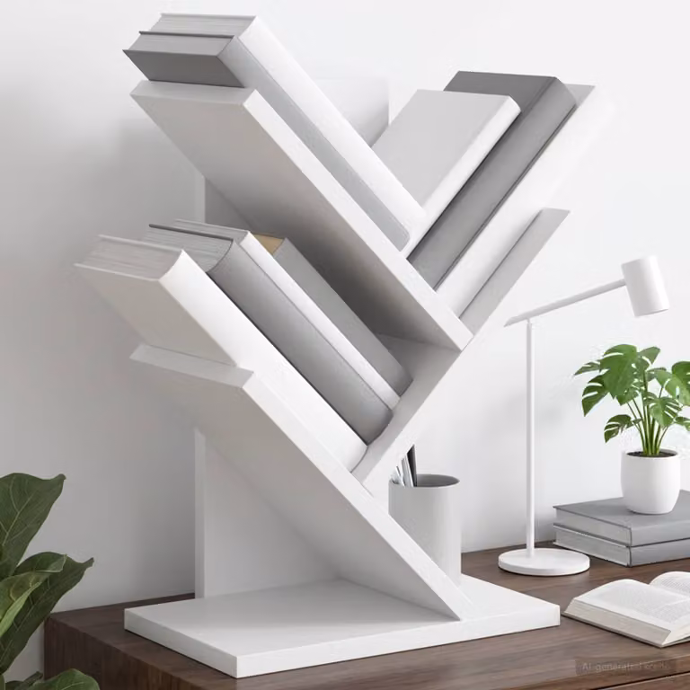 Scaffale per Libri a Forma di Albero vidaXL, 3 Strati, Bianco, L 30 cm x P 18 cm x H 40 cm