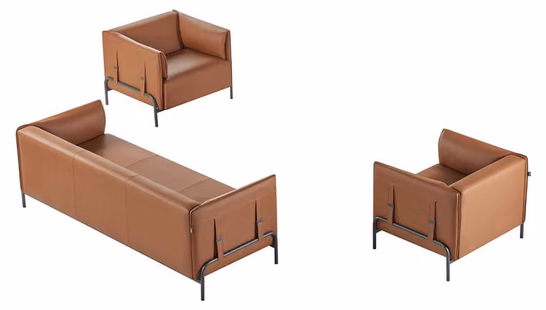 Bürositzmöbel-Set 3tlg 3-Sitzer mit 2x Sessel Arbeitszimmer Braun Farbe