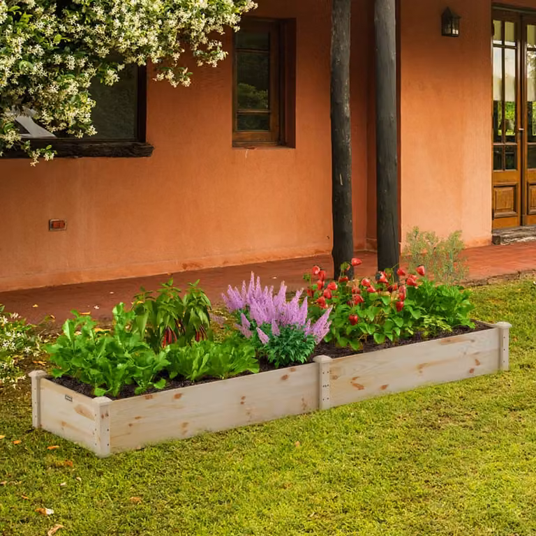 Fioriera rettangolare da esterno Costway in legno marrone per orto rialzato, ideale per piante, fiori e aromatiche