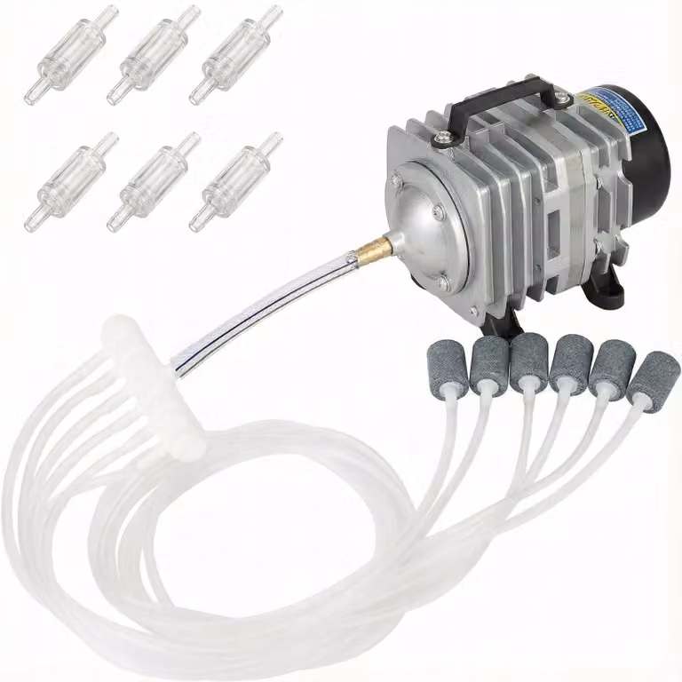 Ossigenatore acquario, aeratore per acquario e laghetto, pompa aria 3600 l h 32W con kit completo 6 uscite