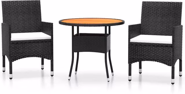 Set da Pranzo per Giardino 3 pz | Set Salotto da Giardino in Polyrattan Nero