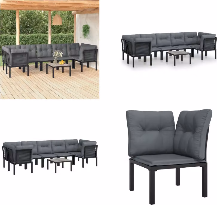 vidaXL set salotto da giardino 8 pezzi nero e grigio in poly rattan - Set salotto da giardino - Set salotto da giardino - Set salotto - Set arredo giardino