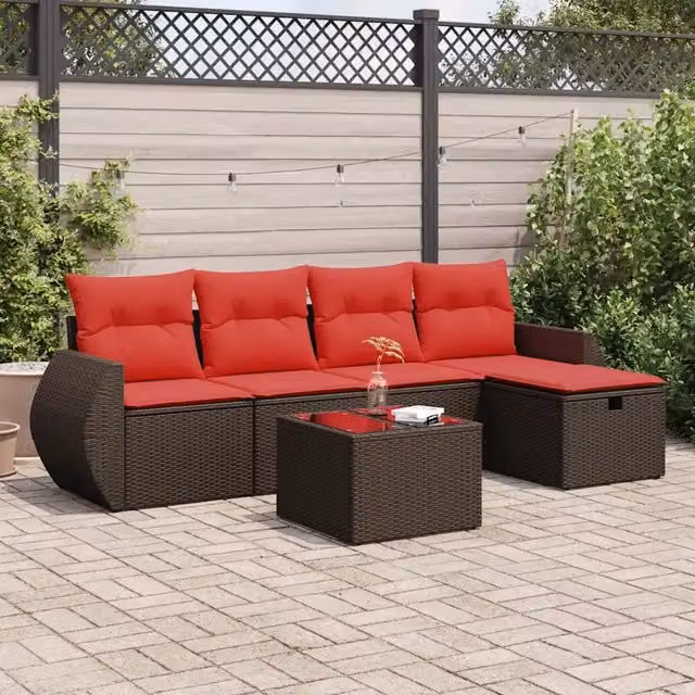 Set Divano da Giardino 6 pz con Cuscini Marrone in Polyrattan 3325580