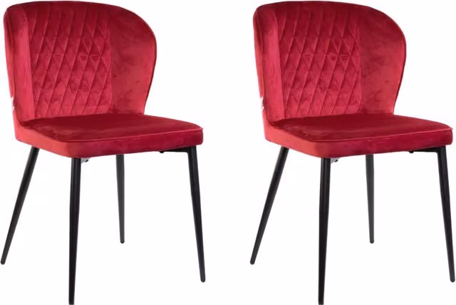 Marvin Sedia in Velluto Rosso e Struttura in Metallo Nero con Seduta Imbottita, Set di 2 Poltroncine di Design Moderno