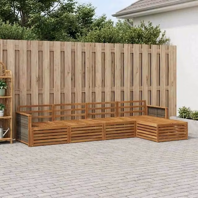 Set di divani da esterno 5 pz Naturale Legno di Acacia Massello 3383227
