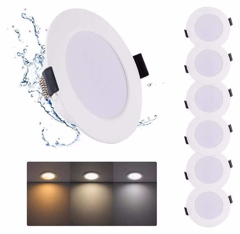 Fari LED da incasso, 230V, grado di protezione IP44, 5W, 3 temperature di colore, 450 lumen, confezione da 6 pezzi