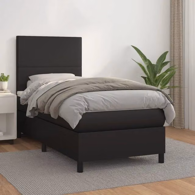Letto a molle con materasso vidaXL in similpelle nera e tessuto, L/P/H: 200 x 100 x 128 cm – 1
