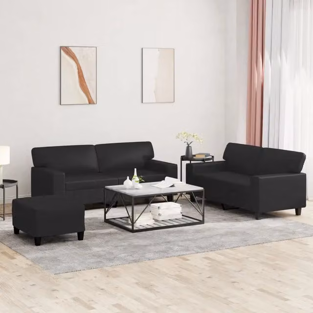 Set di Divani 3 pz Nero in Similpelle 3201919