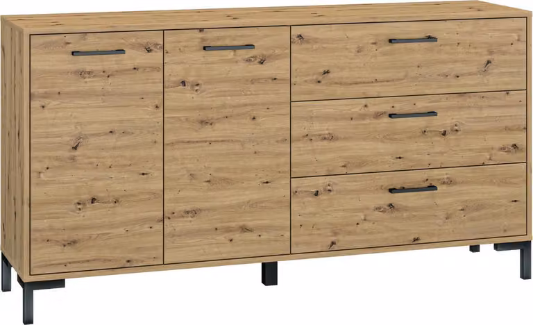FURNLUX Credenza Nevio Rovere e Nero 159cm / Colore principale: Beige / Dimensioni: 159 x 83 x 40 cm