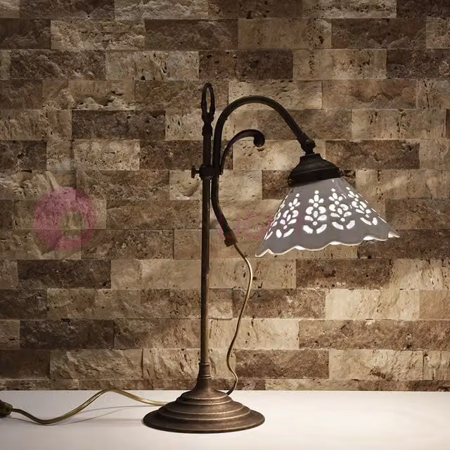 VOLTERRA Lampada da Tavolo Ceramiche Borso in Ottone e Ceramica Bianca, Altezza: 44 cm – 1