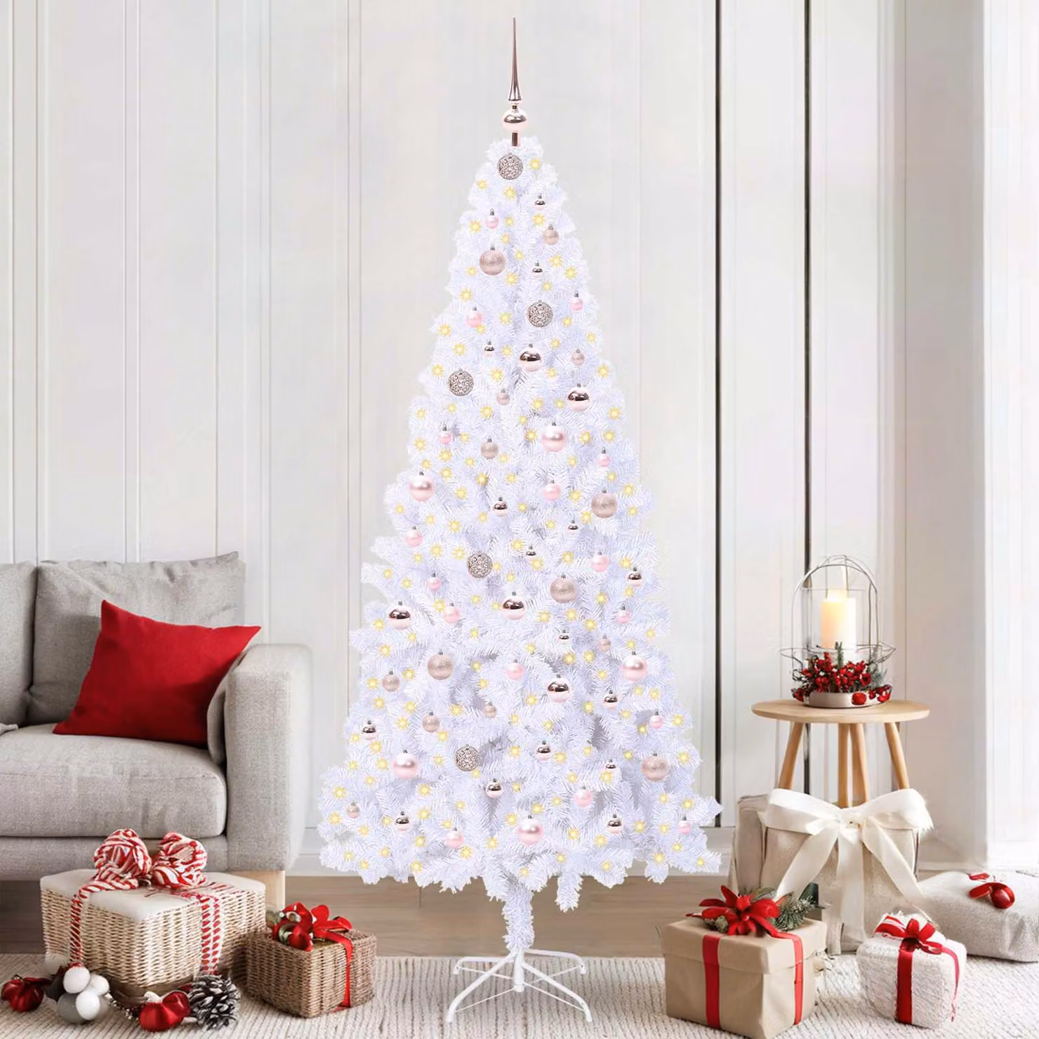 Maison Exclusive - Albero di Natale artificiale, bianco, 210 cm, in PVC e acciaio