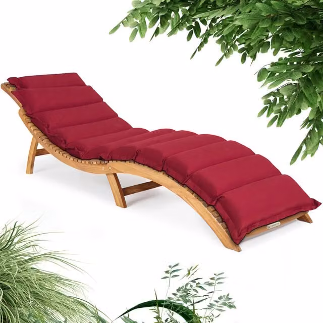 Lettino da giardino pieghevole Casaria in legno di acacia certificata FSC con cuscino rosso e poggiatesta regolabile – 1