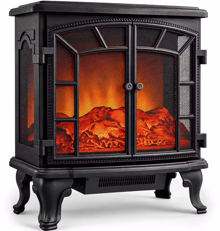 Stufa elettrica a pavimento - 2000 W di potenza - Effetto fiamma suggestivo - Colore nero - Per uso interno