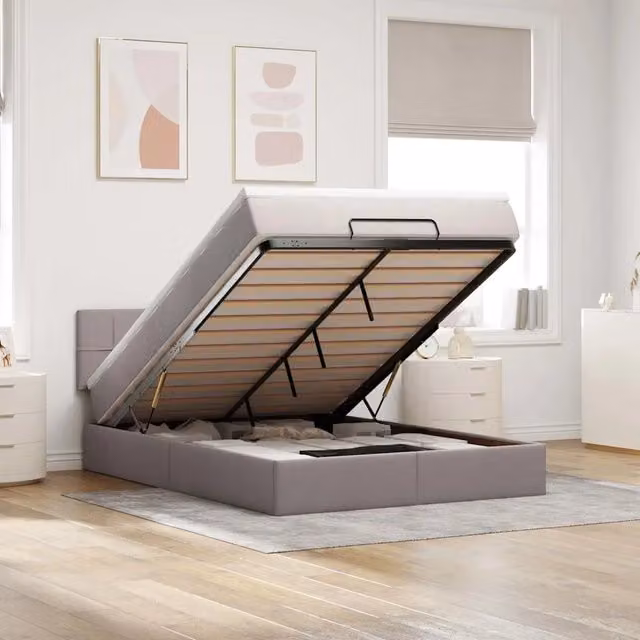 Pouf Letto con Materasso e LED Tortora 140x190 cm in Tessuto 3312309