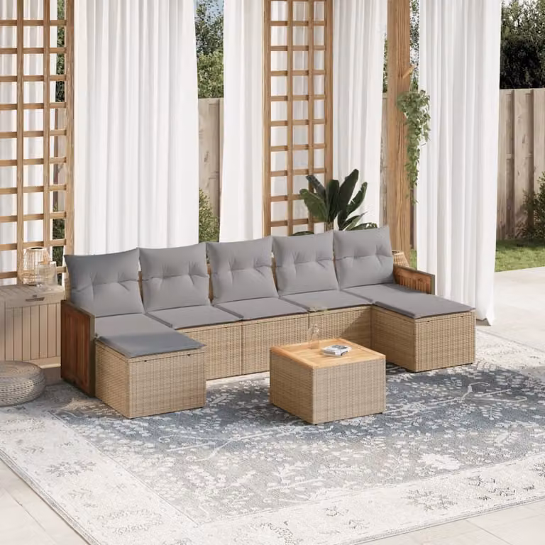 Maison Exclusive - Set Divano da Giardino 8 pz con Cuscini Beige in Polyrattan